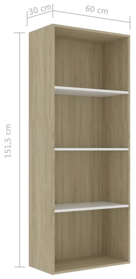 Libreria a 4 Ripiani Bianco e Sonoma 60x30x151,5 cm Multistrato