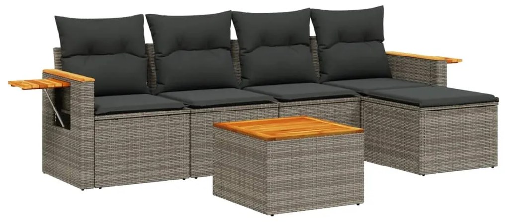 Set divano da giardino 6 pz con cuscini grigio in polyrattan