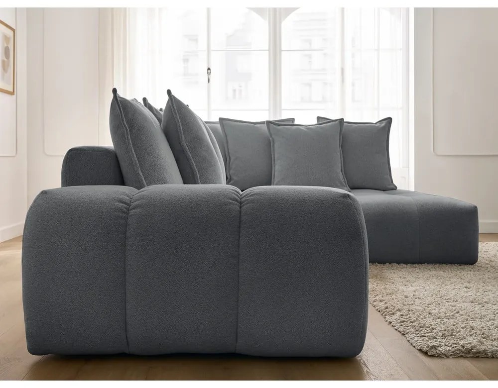 Divano angolare grigio scuro allungabile e con contenitore (penisola a destra/a L) con rivestimento in ciniglia Everest – Bobochic Paris