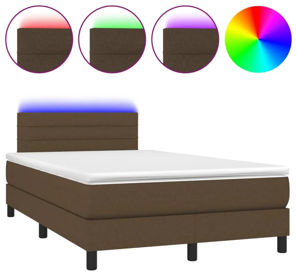 Letto a Molle Materasso e LED Marrone Scuro 120x200 cm Tessuto