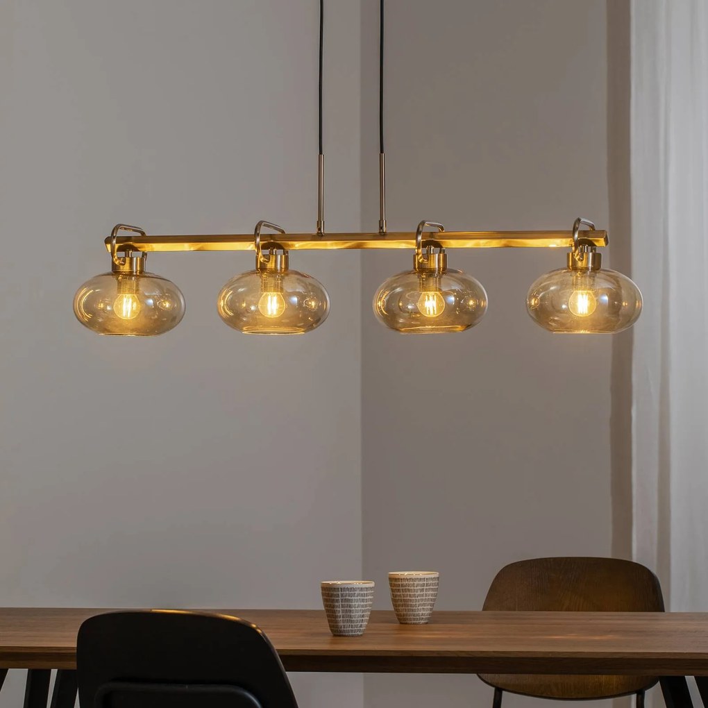Lampada a sospensione in vetro Rolan Lucea, dimmerabile, Ottone / Oro, Soggiorno / Sala da pranzo, Metallo, Lampada a sospensione