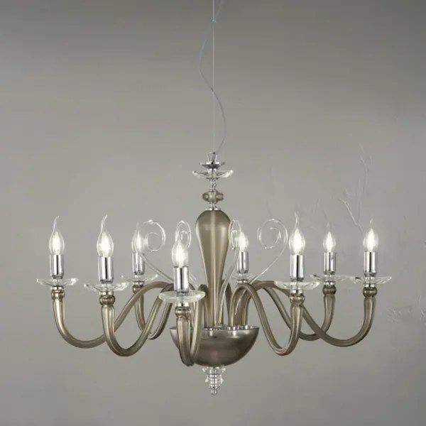Lampada a sospensione DEBUSSY in vetro lavorato a mano D84 cm Fumč 8 LUCI