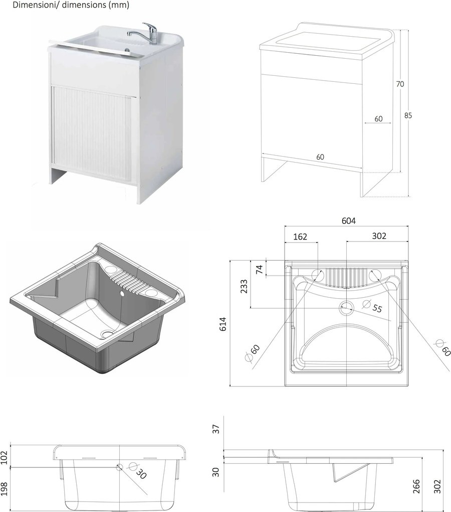 Mobile Lavatoio in PVC 60x60x85 cm Serranda e Asse Forlani Laundry Shutter...