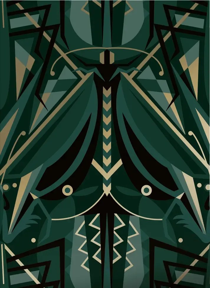 KEK Amsterdam Carta da parati Art Deco Animaux Grasshopper Gold - Green