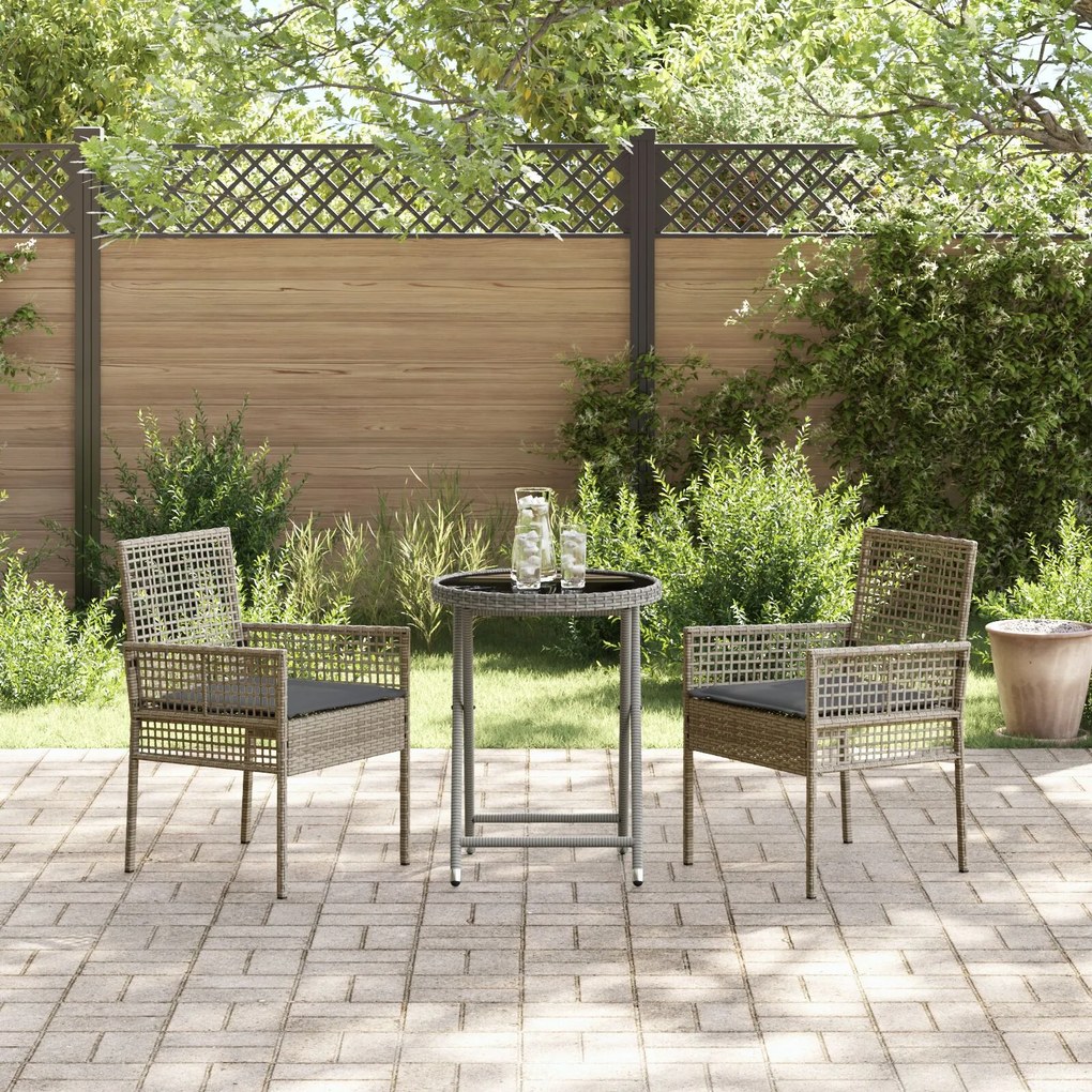 Set da giardino 3 pezzi con cuscini grigio in polyrattan
