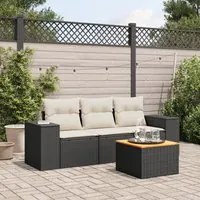 Set Divani da Giardino 4 pz con Cuscini Nero in Polyrattan 3257645