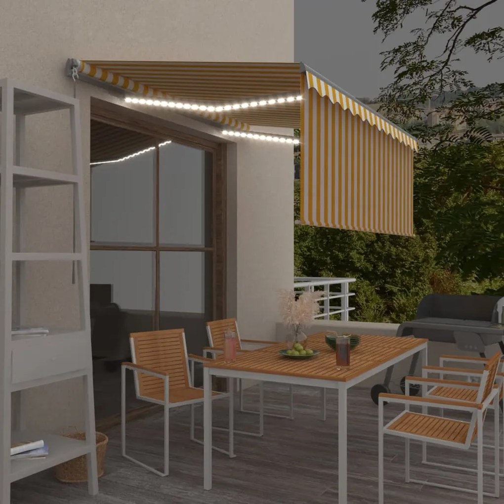 Tenda Da Sole Retrattile Parasole Led 3,5x2,5m Gialla E Bianca /