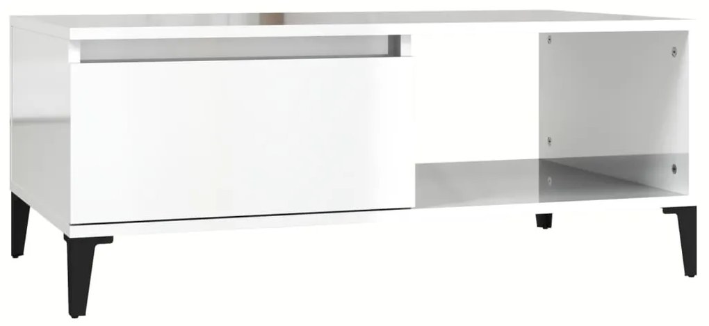 Tavolino salotto bianco lucido 90x50x36,5 cm legno multistrato