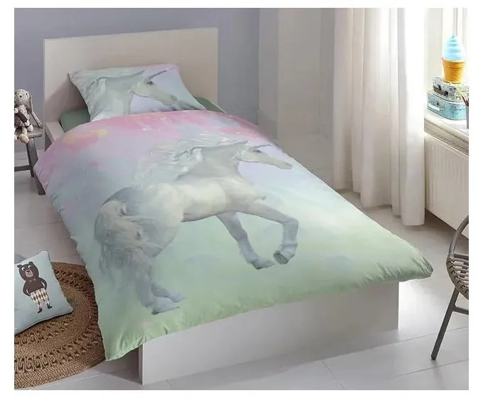 Biancheria da letto in cotone per bambini Unicorno verde, 140 x 200 cm - Good Morning