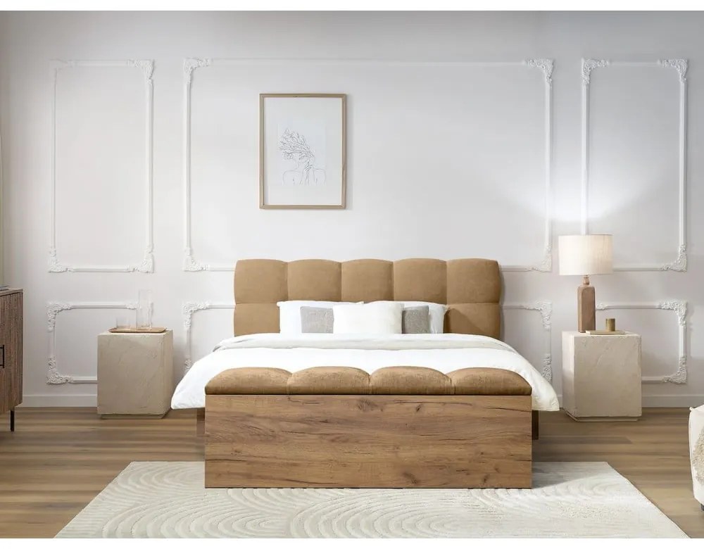 Letto matrimoniale imbottito beige rete inclusa 160x200 cm Kumo - Bobochic Paris
