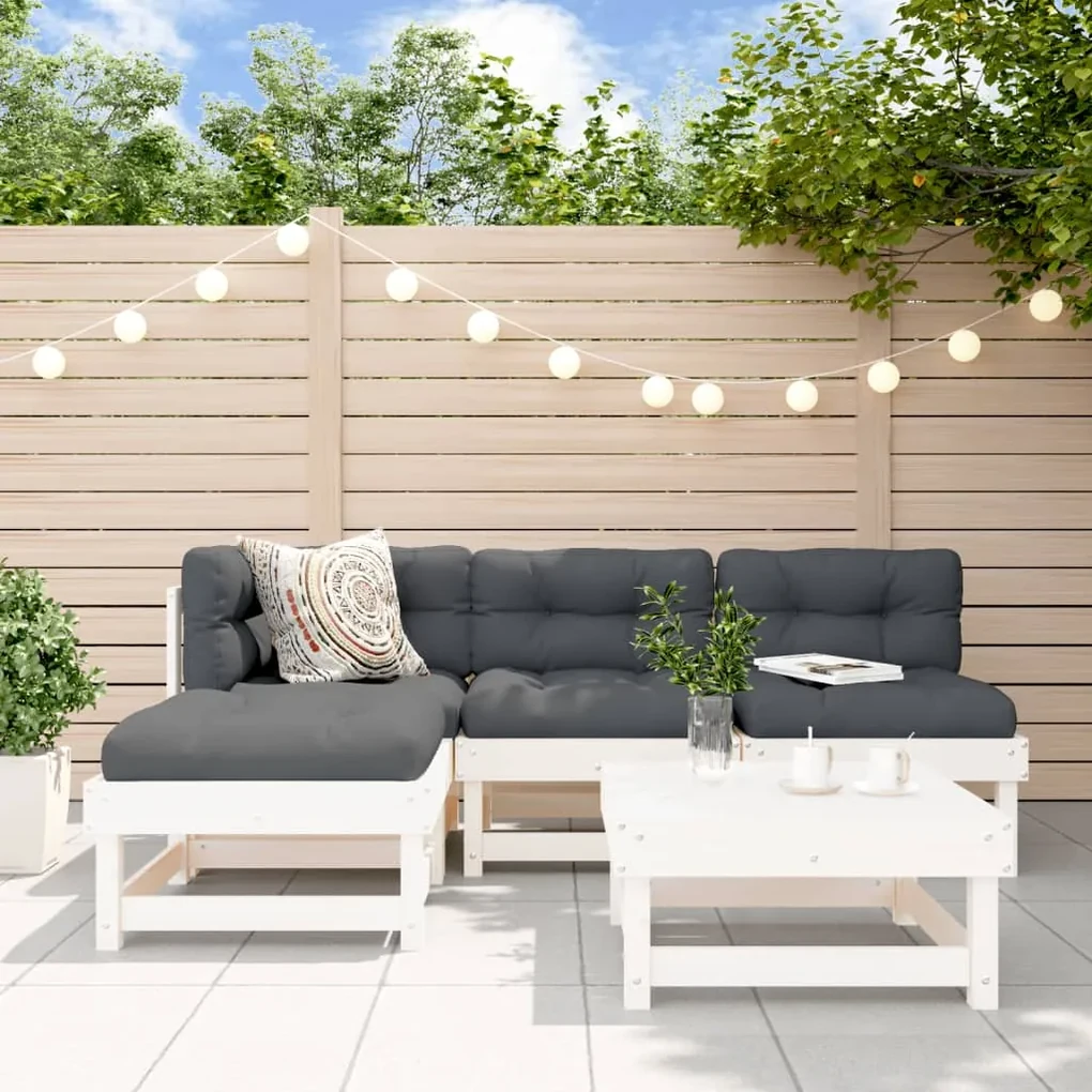Set divani da giardino 5pz con cuscini in legno massello bianco