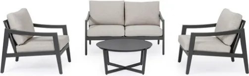 Salotto Da Esterno In Alluminio Con Divano 2 Poltrone E Tavolino Tondo Sirenus Antracite Bizzotto