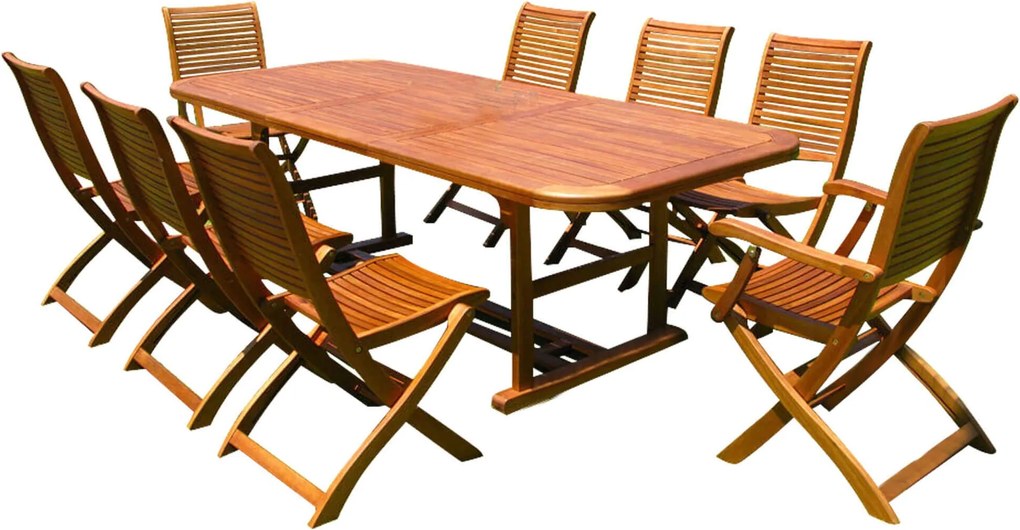 TURRIS - set tavolo in legno massiccio di acacia cm 150/200 x 90 x 74 h con 6 sedie e 2 poltrone Mulier