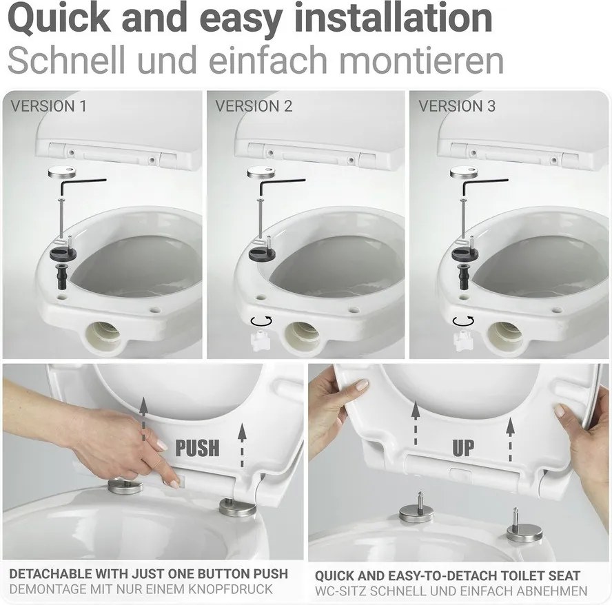 Sedile WC con chiusura Easy-Close (automatica) 37 x 44,5 cm Rieti – Wenko