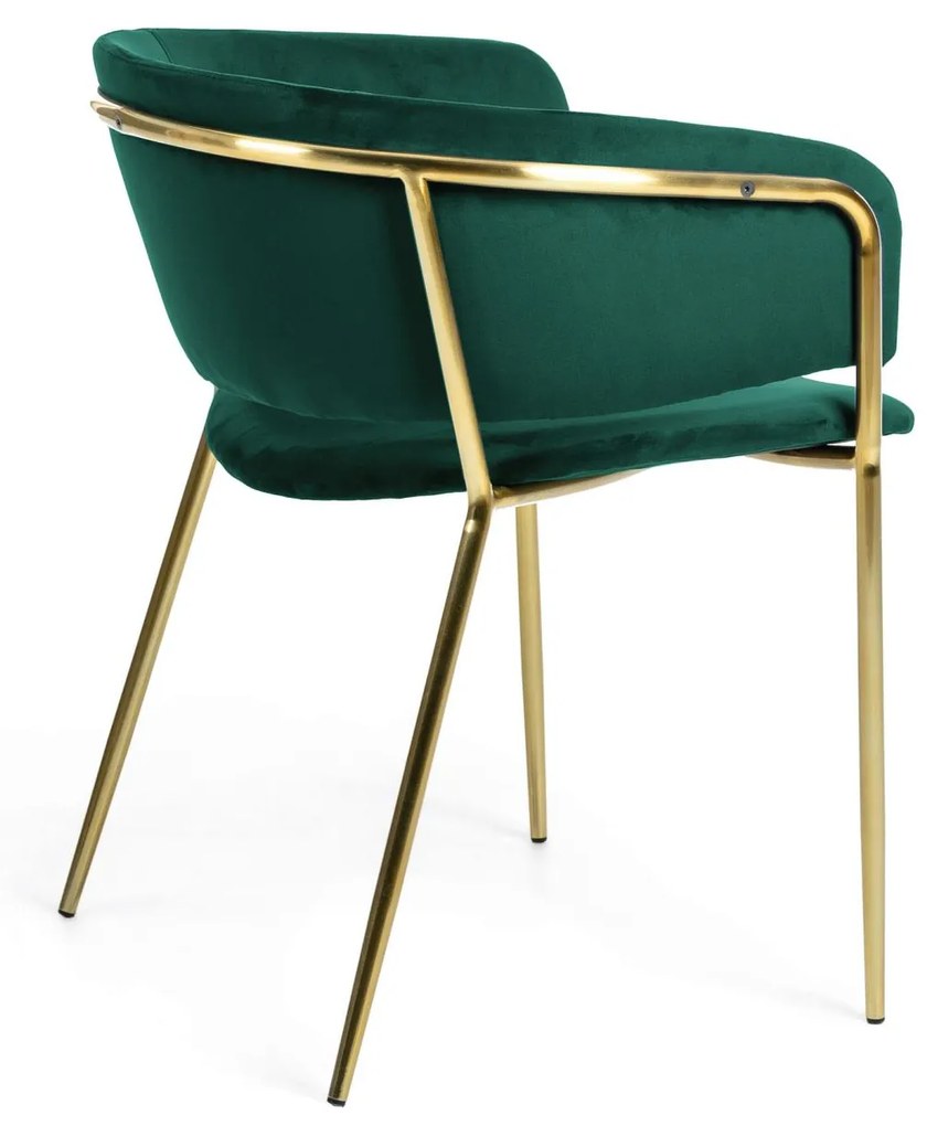 Kave Home - Sedia Runnie in velluto verde con gambe in acciaio verniciate oro