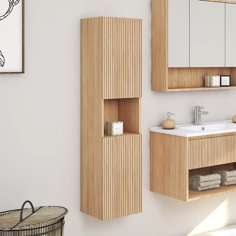 Kamalu - Composizione bagno cannettata 80 cm rovere chiaro | LAC-IRIDE-80