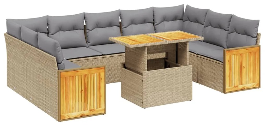 Set divano da giardino 10 pz con cuscini beige in polyrattan