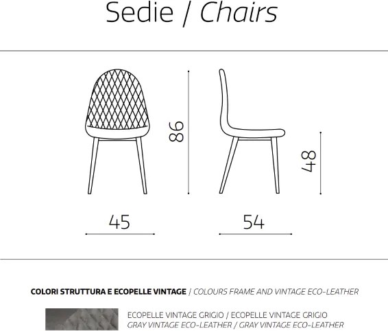 Sedia sala da pranzo ecopelle Grigio - SOFT 2 sedie