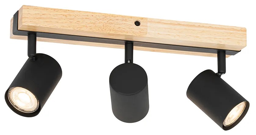 Plafoniera nera con legno 3 luci regolabili rettangolari - Jeana