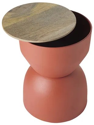 Tavolino da caffè rotondo design con struttura in metallo color bruciato e legno massello di mango D30 cm YOYO