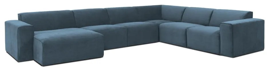 Divano angolare componibile blu (con penisola a sinistra) con rivestimento in velluto a coste Sting – Scandic