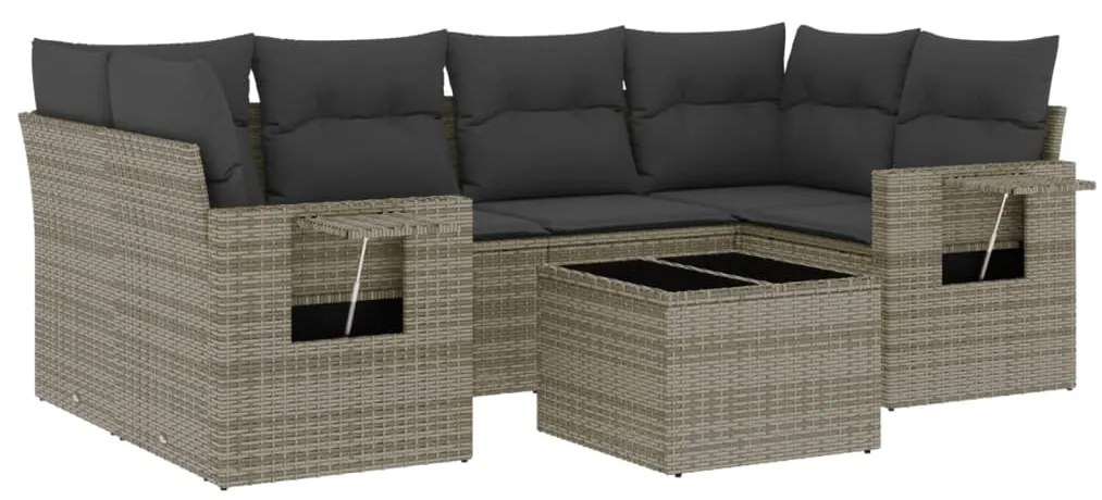 Set Divani da Giardino 7 pz con Cuscini Grigio in Polyrattan