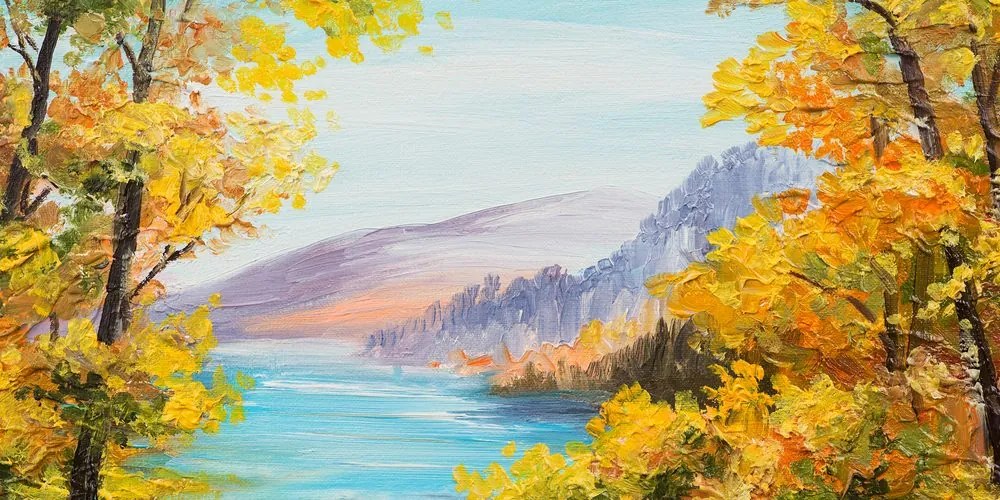 Quadro su tela – Dipinto a olio di un lago di montagna