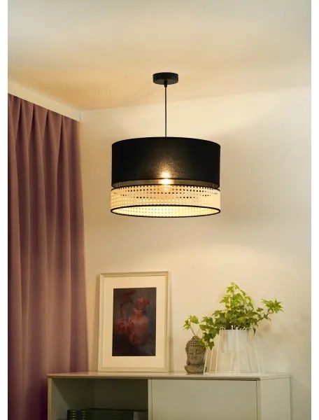Duolla - Lampadario a sospensione con filo DOUBLE RATTAN 1xE27/15W/230V diametro 40 cm nero/beige
