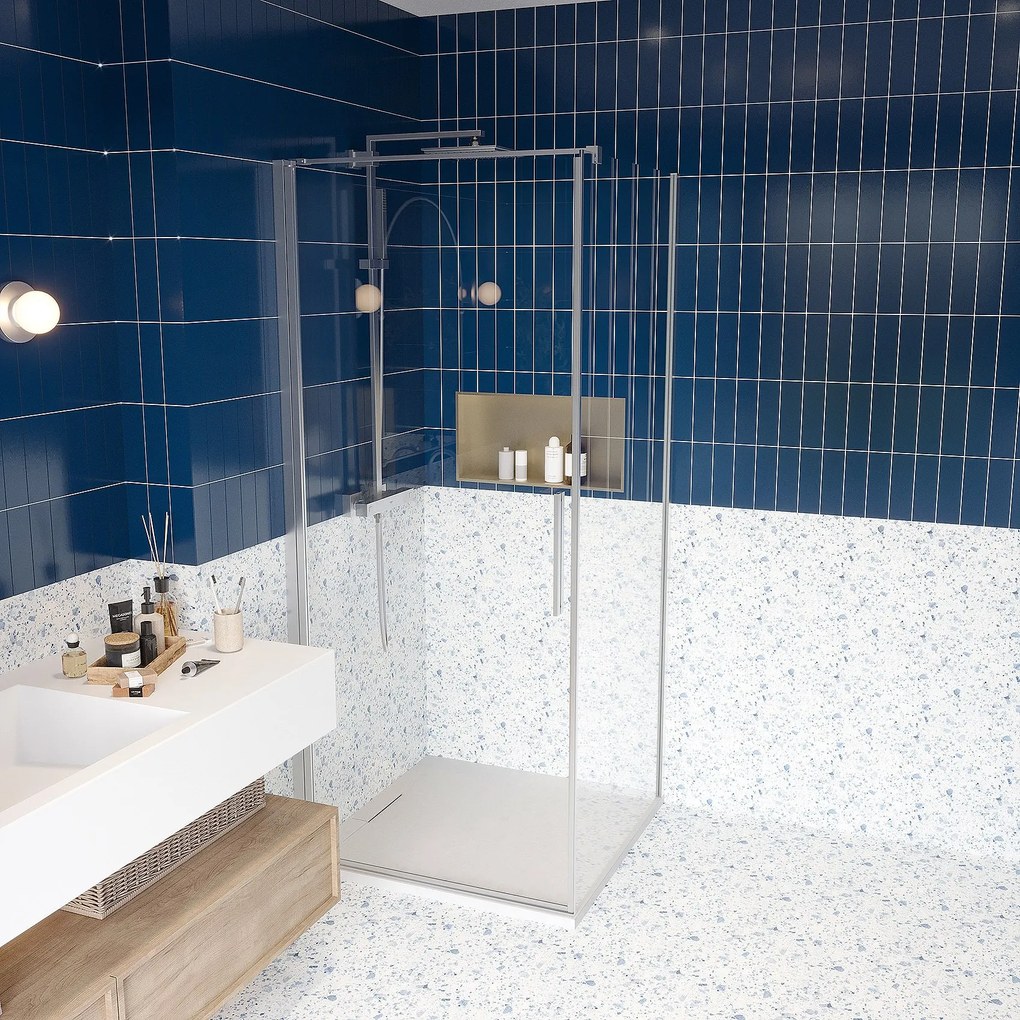 Box doccia 100x80 a battente vetro temperato 6 mm 195 H cromo Linje