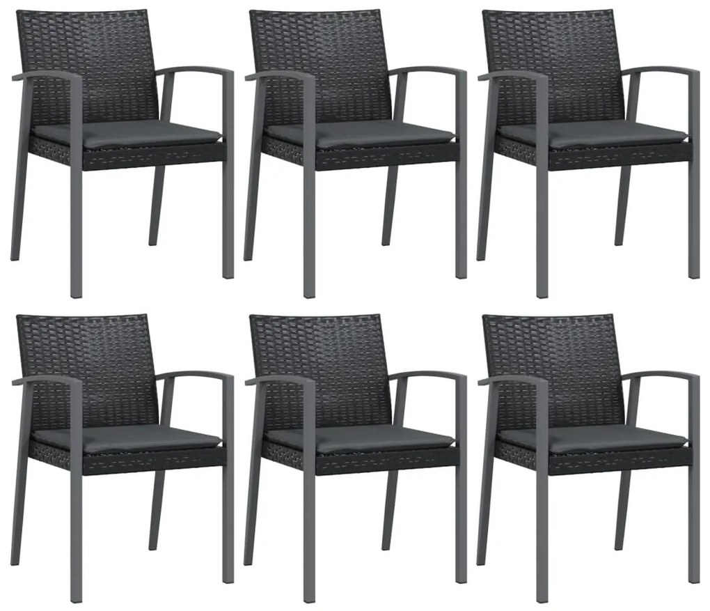 Sedie da giardino con cuscini 6pz nere 56,5x57x83 cm polyrattan