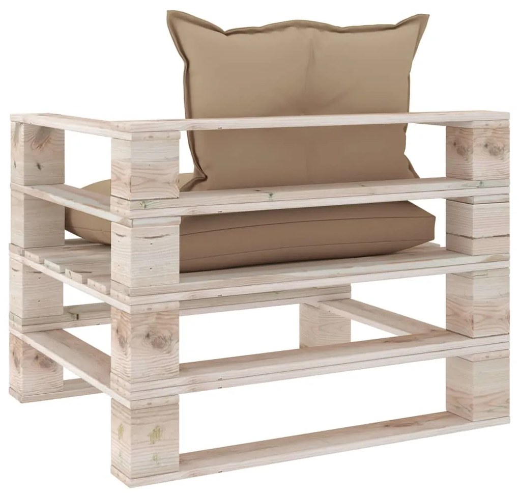 Poltrona da giardino pallet con cuscini beige in legno di pino