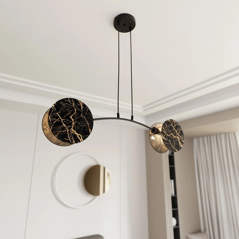 Lampada A Sospensione 2 Luci Moderna Nut In Acciaio Effetto Marmo Nero