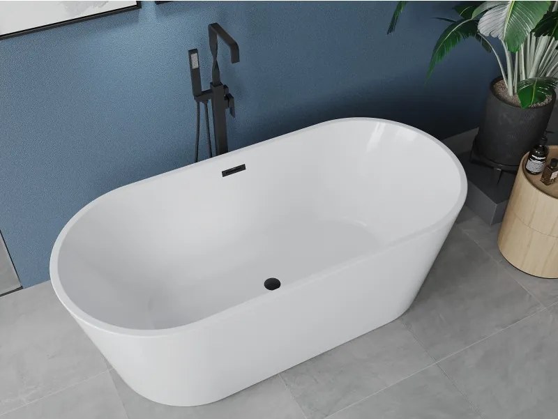 Mexen Luna vasca da bagno indipendente 140 x 75 cm, bianca, troppopieno nero - 52031407500-70