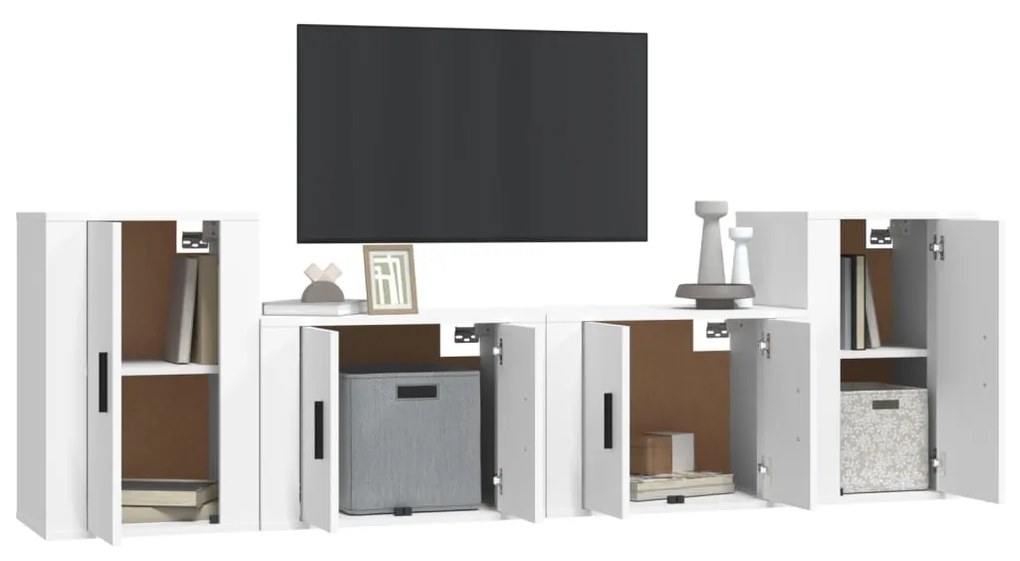 Set di mobili porta tv 4 pz bianco in legno multistrato