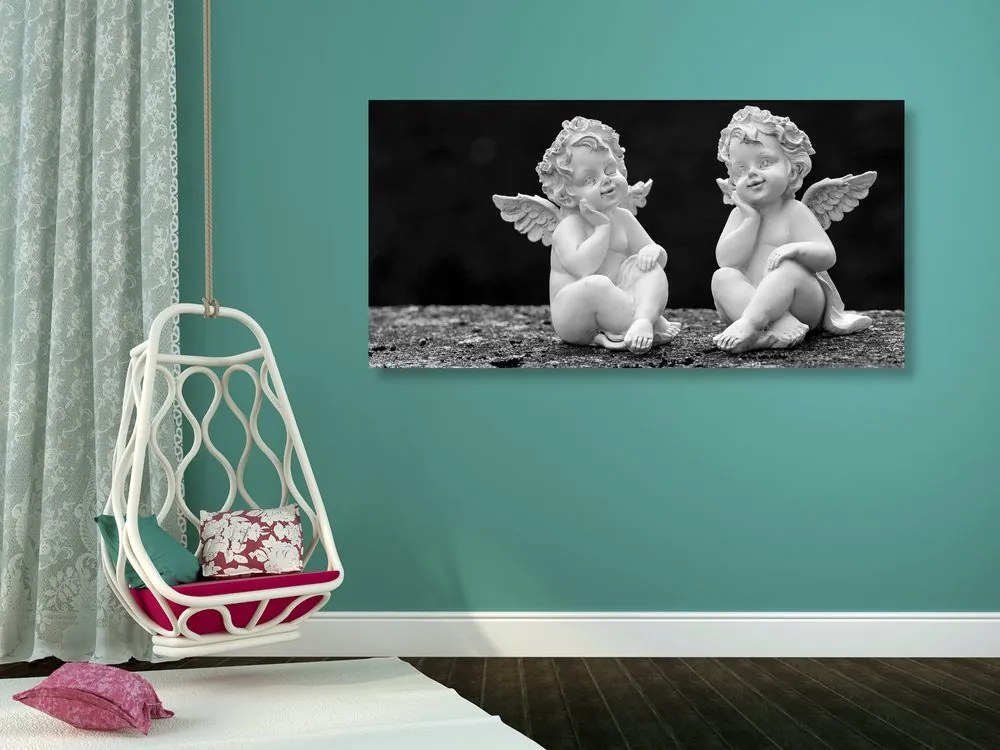 Quadro su tela – Coppia di piccoli angeli in bianco e nero