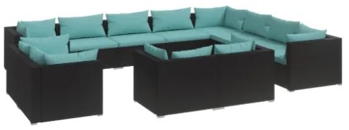 Set Divani da Giardino 12 pz con Cuscini in Polyrattan Nero