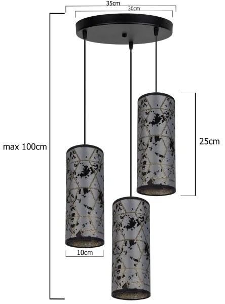 Lampadario a sospensione con filo AVALO 3xE27/60W/230V diametro 35 cm grigio/nero