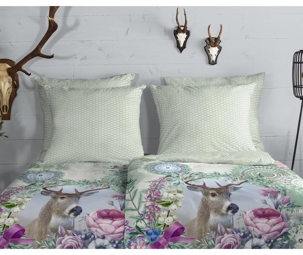 Biancheria da letto verde in flanella per letto singolo 140x200 cm Romini – HIP