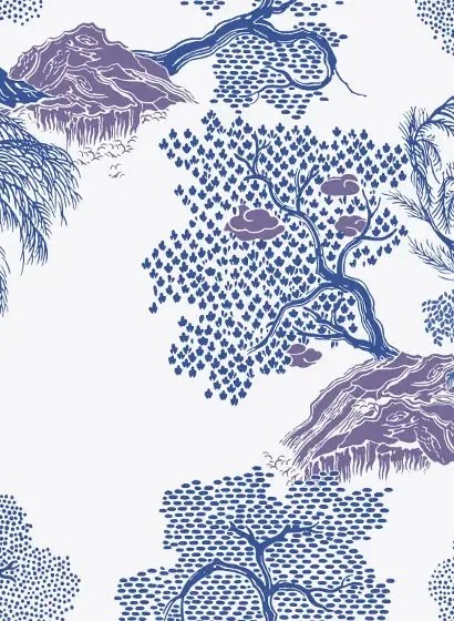 Isidore Leroy Carta da parati Jardin d'Asie - Blanc et Bleu