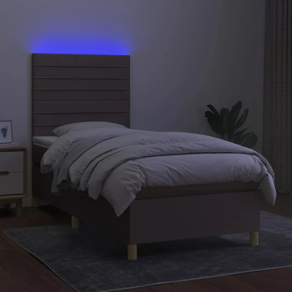 Letto a molle con materasso e led tortora 90x190 cm in tessuto