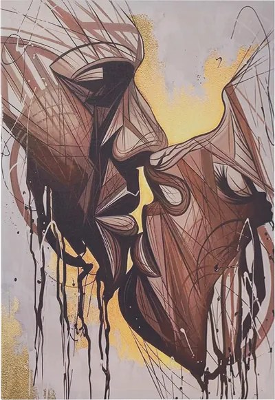 Quadro moderno verticale su tela 60x90 cm con rappresentazione bacio astratto