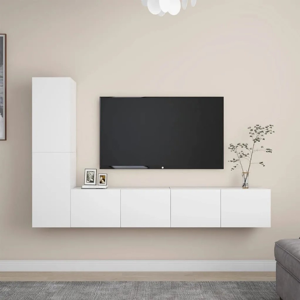 Set mobile tv 4 pz bianco in truciolato
