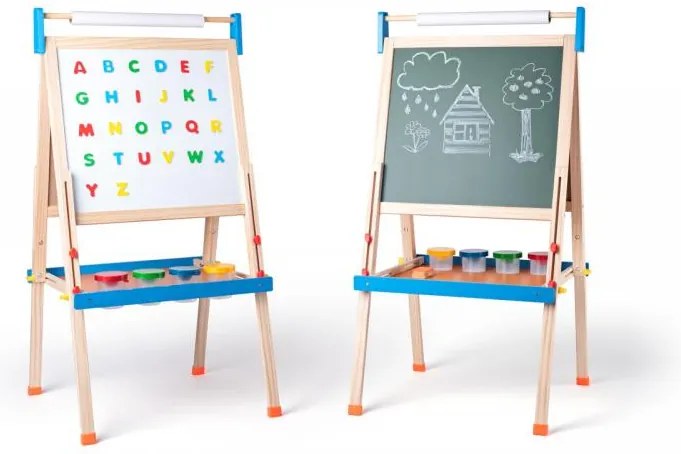 Lavagna "ABC" con lettere, rotolo di carta e bicchieri