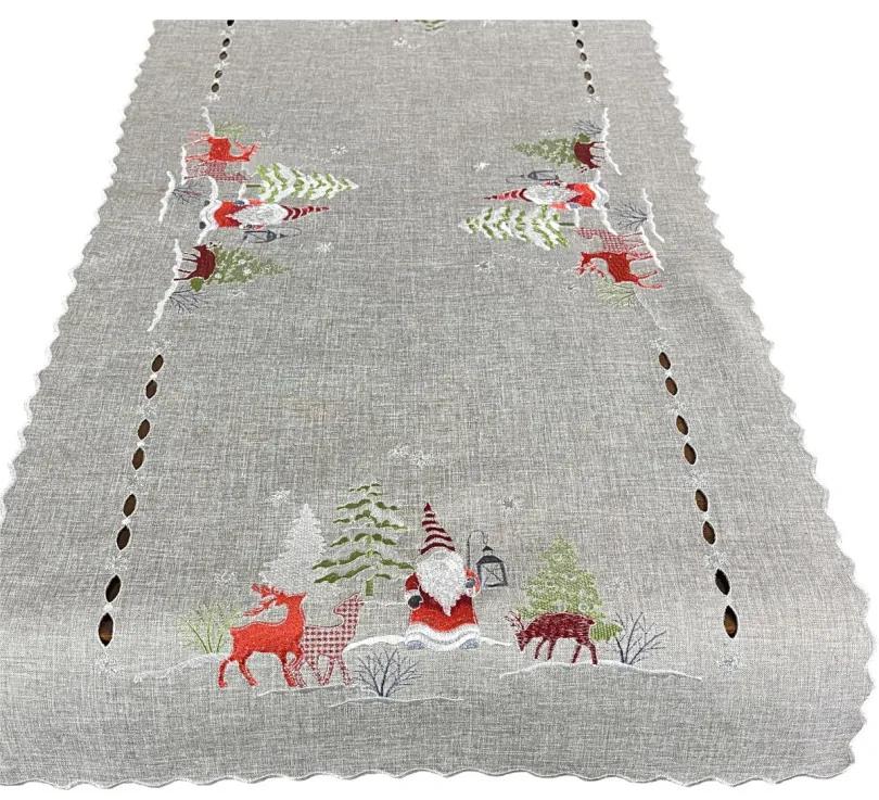 Stola natalizia grigia con ricamo di elfi e renne Larghezza: 40 cm | Lunghezza: 160 cm