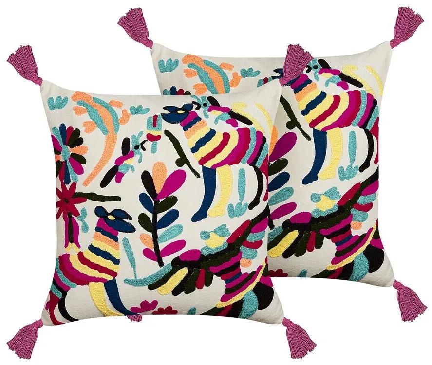 Set di 2 cuscini decorativi cotone ricamato multicolore 50 x 50 cm RAIGANJ Beliani