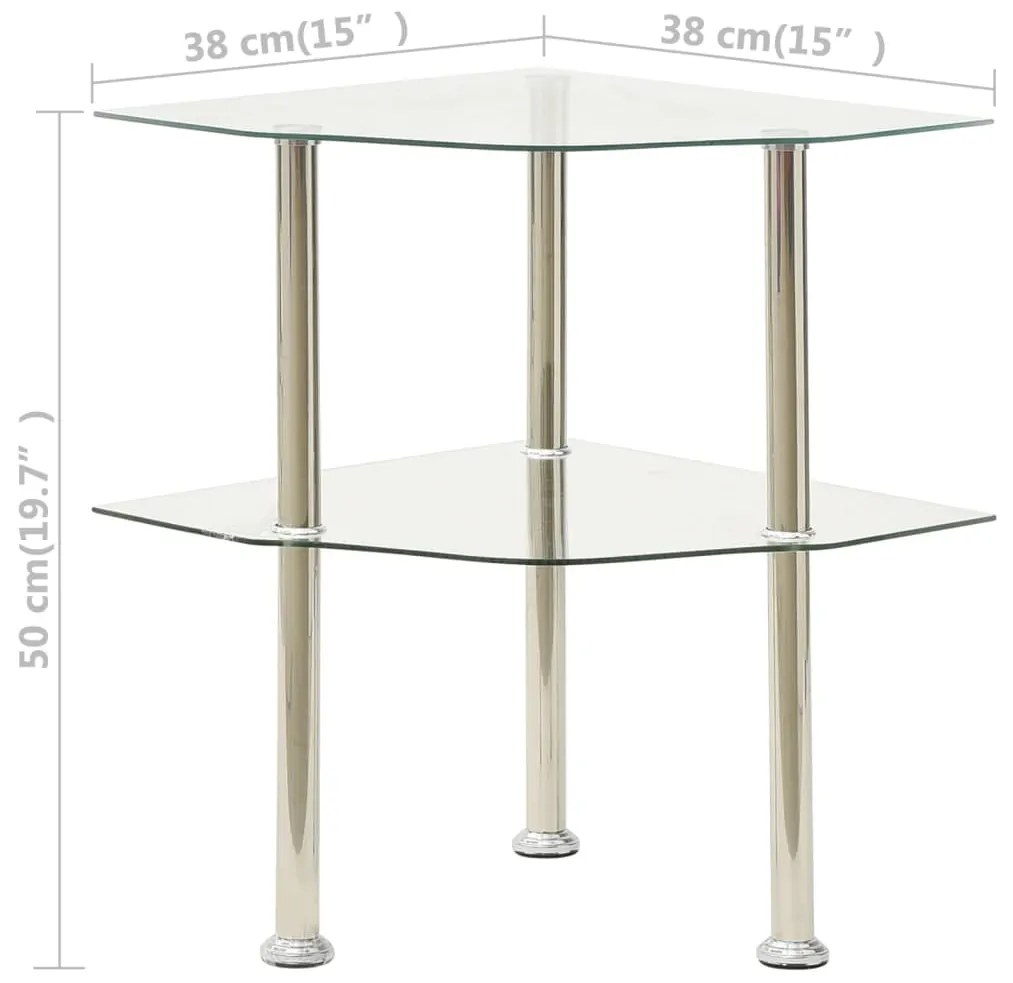 Tavolino a 2 livelli trasparente 38x38x50 cm in vetro temperato