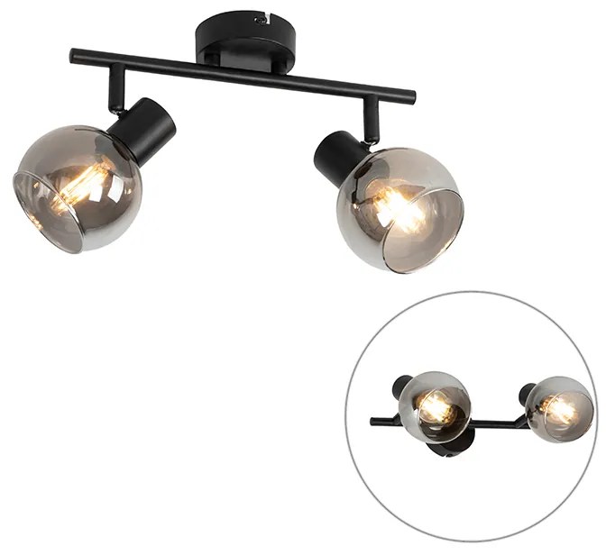 Plafoniera Art Déco nera con vetro fumé 2 luci - Vidro