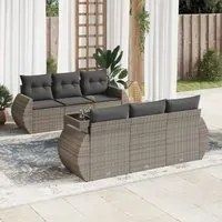 Set Divani da Giardino 7 pz con Cuscini Grigio in Polyrattan 3253447