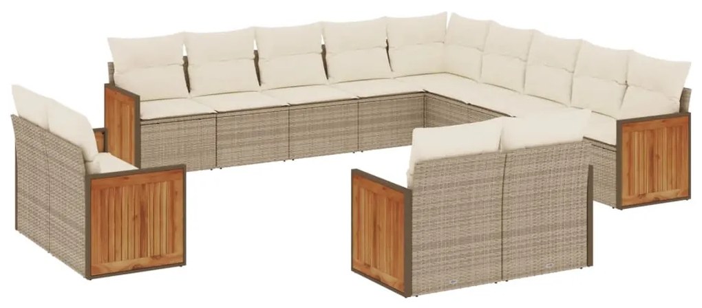 Set divano da giardino 13 pz con cuscini beige in polyrattan