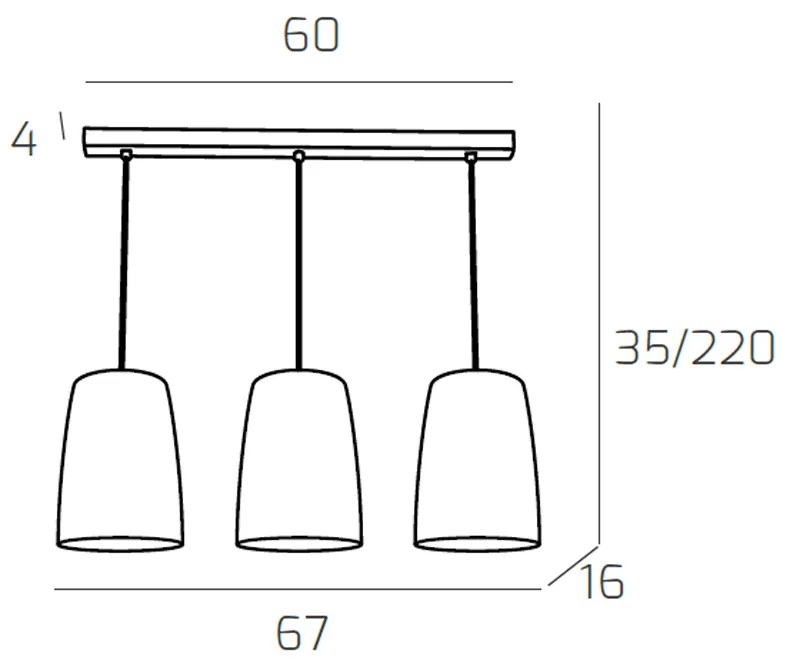 Sospensione Contemp. Rett. Shaded Metallo Cromo Vetro Ambra E Rame 3 Luci E27